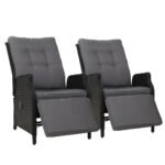 Gardeon 2PC Recliner Chairs Sun lounge Wicker Lounger Outdoor Furniture Adjustable Black - Image 7