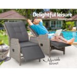 Gardeon 2PC Recliner Chairs Sun lounge Wicker Lounger Outdoor Furniture Adjustable Grey - Image 4