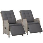 Gardeon 2PC Recliner Chairs Sun lounge Wicker Lounger Outdoor Furniture Adjustable Grey - Image 7