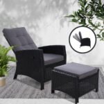 Gardeon Recliner Chair Sun lounge Wicker Lounger Outdoor Patio Furniture Adjustable Black - Image 7