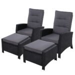 Gardeon 2PC Recliner Chairs Sun lounge Wicker Lounger Outdoor Furniture Adjustable Black - Image 7