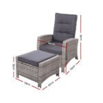 Gardeon 2PC Recliner Chairs Sun lounge Wicker Lounger Outdoor Furniture Adjustable Grey - Image 2