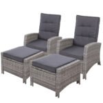 Gardeon 2PC Recliner Chairs Sun lounge Wicker Lounger Outdoor Furniture Adjustable Grey - Image 7
