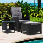 Gardeon 3PC Recliner Chairs Table Sun lounge Wicker Outdoor Furniture Adjustable Black - Image 8