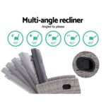 Gardeon 3PC Recliner Chairs Table Sun lounge Wicker Outdoor Furniture Adjustable Grey - Image 4