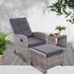 Gardeon 3PC Recliner Chairs Table Sun lounge Wicker Outdoor Furniture Adjustable Grey - Image 7