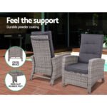Gardeon 3PC Recliner Chairs Table Sun lounge Wicker Outdoor Furniture Adjustable Grey - Image 10