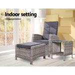 Gardeon 3PC Recliner Chairs Table Sun lounge Wicker Outdoor Furniture Adjustable Grey - Image 12