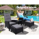 Gardeon 5PC Recliner Chairs Table Sun lounge Wicker Outdoor Furniture Adjustable Black - Image 9