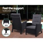 Gardeon 5PC Recliner Chairs Table Sun lounge Wicker Outdoor Furniture Adjustable Black - Image 10