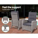 Gardeon 5PC Recliner Chairs Table Sun lounge Wicker Outdoor Furniture Adjustable Grey - Image 5