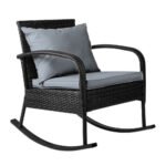 Gardeon Outdoor Furniture Rocking Chair Wicker Garden Patio Lounge Setting Black - Image 8