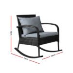 Gardeon Outdoor Furniture Rocking Chair Wicker Garden Patio Lounge Setting Black - Image 2