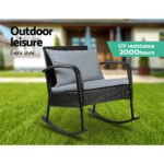 Gardeon Outdoor Furniture Rocking Chair Wicker Garden Patio Lounge Setting Black - Image 4