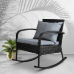 Gardeon Outdoor Furniture Rocking Chair Wicker Garden Patio Lounge Setting Black - Image 7