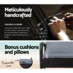 Gardeon 3PC Rocking Chair Table Wicker Outdoor Furniture Patio Bistro Set Black - Image 5