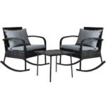 Gardeon 3PC Rocking Chair Table Wicker Outdoor Furniture Patio Bistro Set Black - Image 8