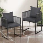 Gardeon 2PC Outdoor Dining Chairs Woven Rope Chair Patio Furniture Garden Steel - Image 7