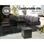Gardeon Outdoor Furniture Dining Setting Sofa Set Lounge Wicker 9 Seater Mixed Grey - Image 3