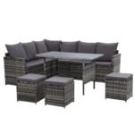 Gardeon Outdoor Furniture Dining Setting Sofa Set Lounge Wicker 9 Seater Mixed Grey - Image 7