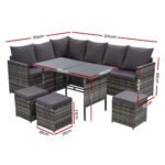Gardeon Outdoor Dining Set Sofa Lounge Setting Chairs Table Ottoman Grey Cover - Image 2
