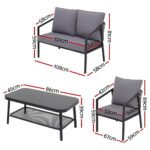 Gardeon 4 Seater Outdoor Sofa Set 4PCS Table Chair Setting Patio Furniture - Image 2
