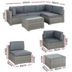 Gardeon 5-Piece Outdoor Sofa Set Wicker Couch Lounge Setting 4 Seater Grey - Image 2