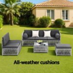 Gardeon 6 Seater Outdoor Sofa Set 7PCS Table Chair Set Garden Rattan Patio Furniture - Image 4
