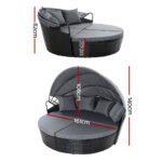 Gardeon Sun Lounge Setting Wicker Lounger Day Bed Outdoor Furniture Patio Black - Image 2