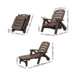 Gardeon Sun Lounger Folding Lounge Chair Wheels Patio Outdoor Furniture Brown - Image 2