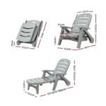 Gardeon Sun Lounger Folding Lounge Chair Wheels Patio Outdoor Furniture Grey - Image 2