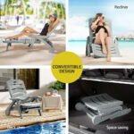 Gardeon Sun Lounger Folding Lounge Chair Wheels Patio Outdoor Furniture Grey - Image 5