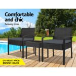 Gardeon 3PC Patio Furniture Bistro Set Wicker Outdoor Lounge Setting Black - Image 3