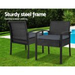 Gardeon 3PC Patio Furniture Bistro Set Wicker Outdoor Lounge Setting Black - Image 4