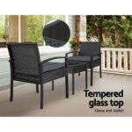 Gardeon 3PC Patio Furniture Bistro Set Wicker Outdoor Lounge Setting Black - Image 5