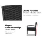 Gardeon 3PC Patio Furniture Bistro Set Wicker Outdoor Lounge Setting Black - Image 6