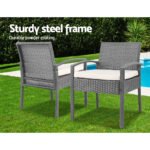 Gardeon 3PC Patio Furniture Bistro Set Wicker Outdoor Lounge Setting Grey - Image 4
