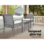 Gardeon 3PC Patio Furniture Bistro Set Wicker Outdoor Lounge Setting Grey - Image 6