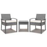 Gardeon 3PC Patio Furniture Bistro Set Wicker Outdoor Lounge Setting Grey - Image 8