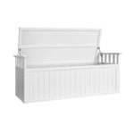 Gardeon Outdoor Storage Bench Box 129cm Wooden Garden Toy Chest Sheds Patio Furniture XL White - Image 4