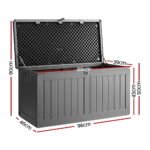 Gardeon Outdoor Storage Box 190L Container Lockable Garden Bench Tool Shed Black - Image 2