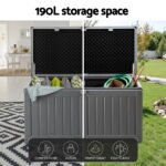 Gardeon Outdoor Storage Box 190L Container Lockable Garden Bench Tool Shed Black - Image 4