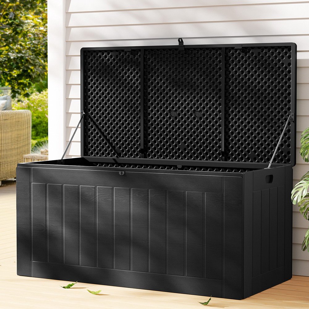 OSB-S830-ABK-183602-06.jpg Gardeon Outdoor Storage Box 830L Container Lockable Bench Tool Shed All Black - Image 1