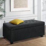 Artiss Storage Ottoman Blanket Box 97cm Linen Charcoal - Image 8