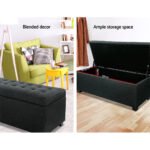 Artiss Storage Ottoman Blanket Box 97cm Linen Charcoal - Image 4