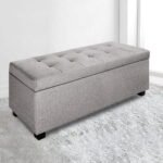 Artiss Storage Ottoman Blanket Box 97cm Linen Light Grey - Image 7