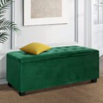 Artiss Storage Ottoman Blanket Box 97cm Velvet Green - Image 7