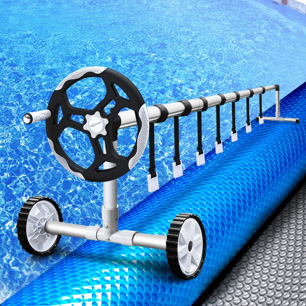 PC-100X40-500-DX-BL-ROLLER-64366-06.jpg Aquabuddy Pool Cover 500 Micron 10x4m Swimming Pool Solar Blanket Blue Silver 5.5m Roller - Image 1