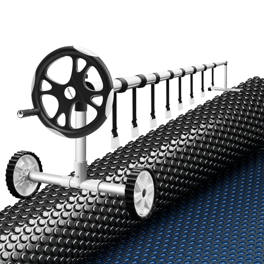 PC-100X40-XL-BK-BL-ROLLER-202506021208-00.jpg Aqua Buddy Pool Cover 600 Micron 10x4m w/ Roller 5.55m Swimming Pools Black Solar Blanket - Image 1