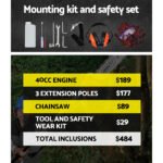 Giantz 31CC 4 Stroke Pole Chainsaw Petrol Hedge Trimmer Tree Pruner 12'' 7 In 1 - Image 7